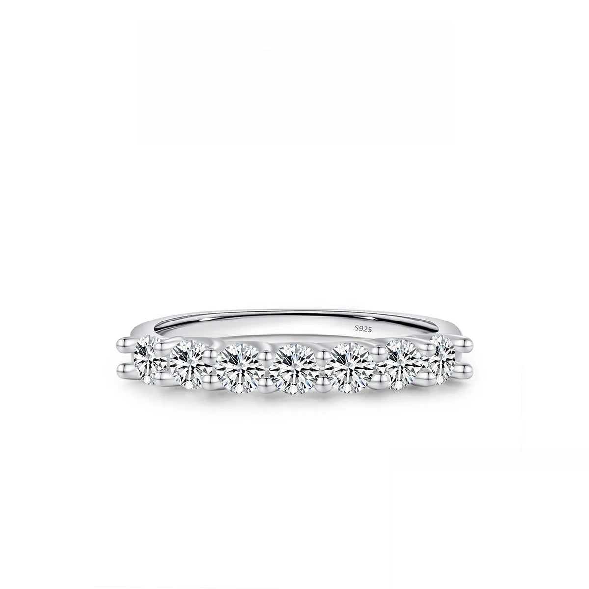 Geometric D-Color VVS1 Moissanite-Pave Engagement Ring in Sterling Silver – Stackable Minimalist Band