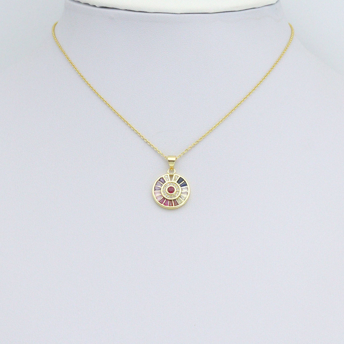 Colorful Baguette CZ Gold Round Coin Charm Pendant,Sku#LX862