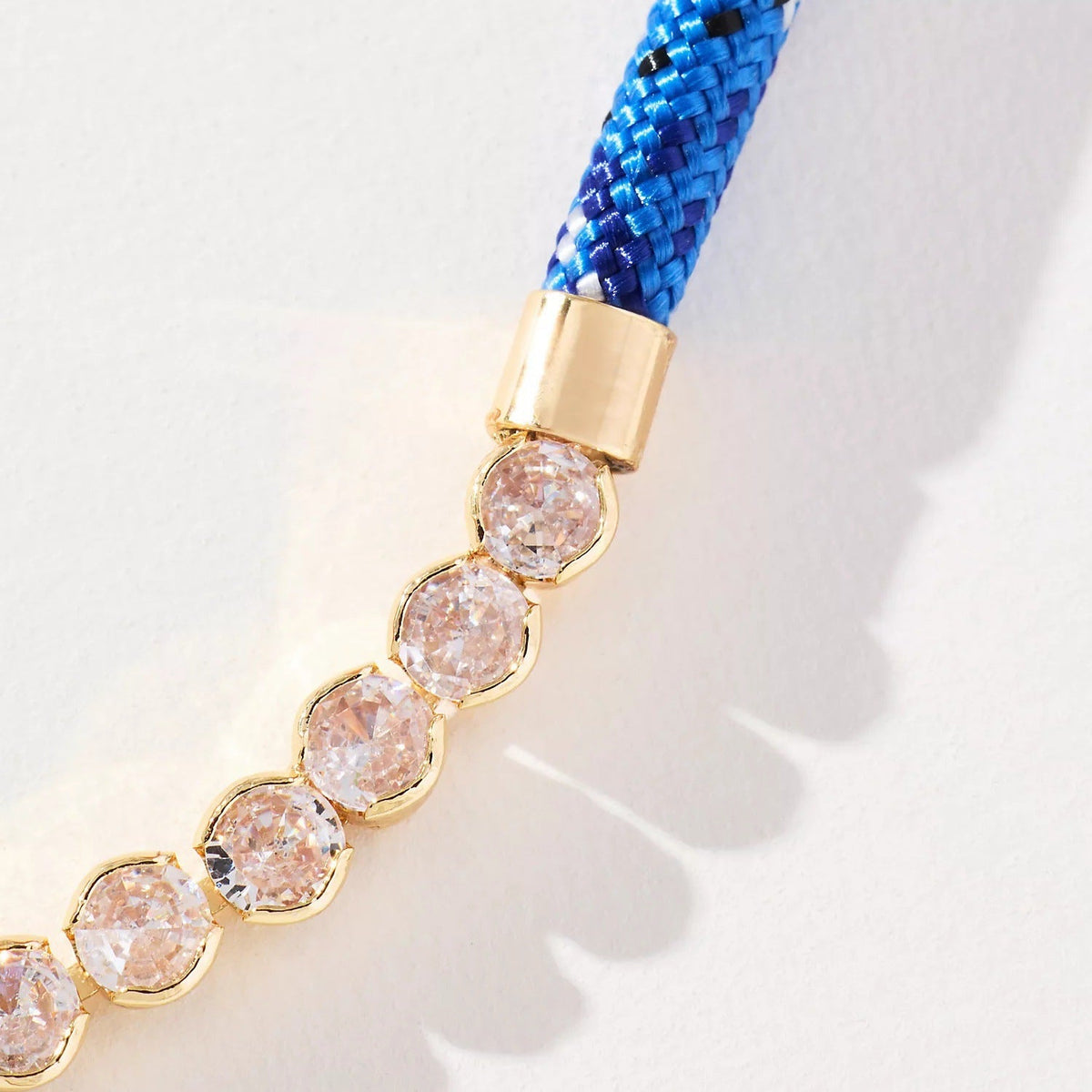 Off-white Brown-striped Woven Necklace With Diamond-encrusted Gold Chain