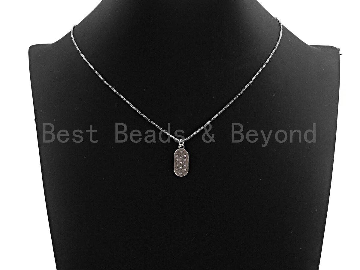 CZ Micro Pave Flat Oval Pendant, Antique Silver Tone, Clear Cubic Zirconia Big Pave Oval Charm Pendant, 9x21mm,sku#F1014C