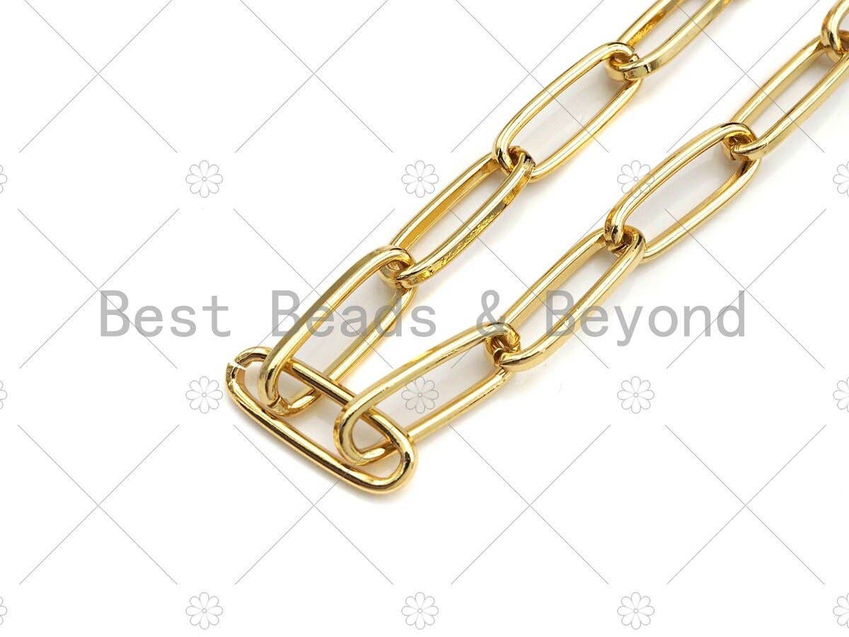Gold Finish 18 Large Paperclip Link Necklace