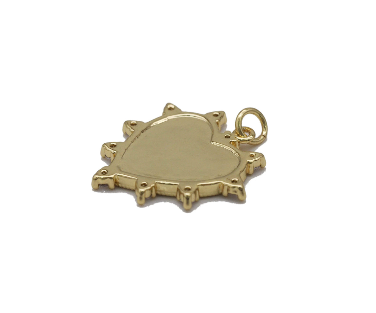 CZ Pave Mother of Pearl Spike Heart Charm, Sku#L713