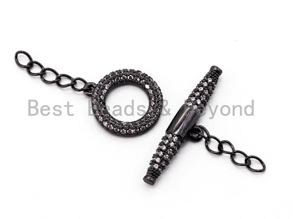 CZ Rhinestone Micro Pave Toggle Clasp,Silver/Gold/Rose Gold/Gunmental Plated, Enhancer Clasp, 26x14mm, 1set, SKU#K64