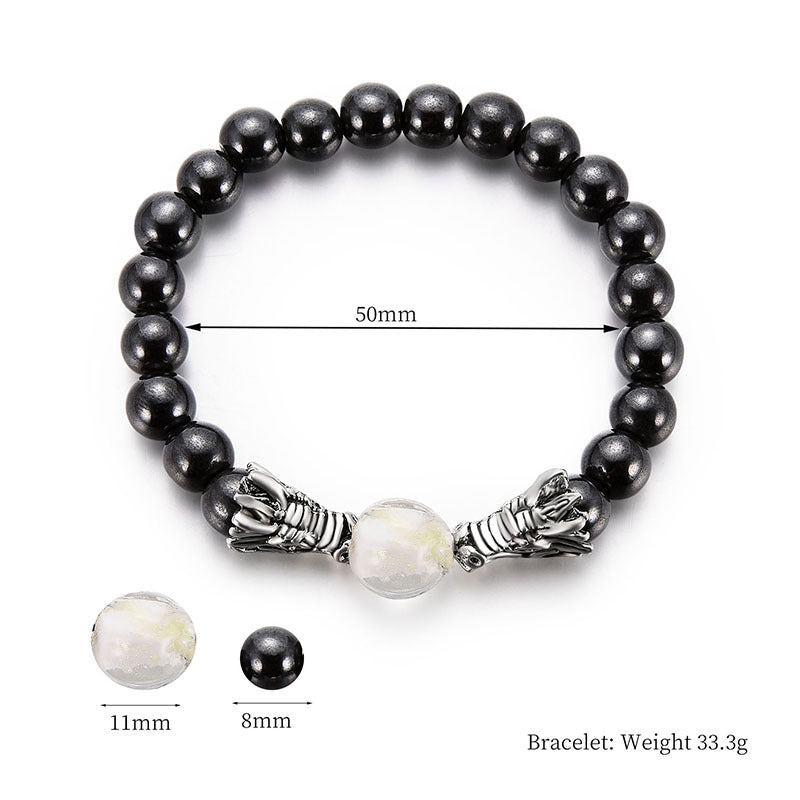 Women's & Men's Two Dragons Are Playing With Pearl Personality Round Magnetic Magnet Bracelets
