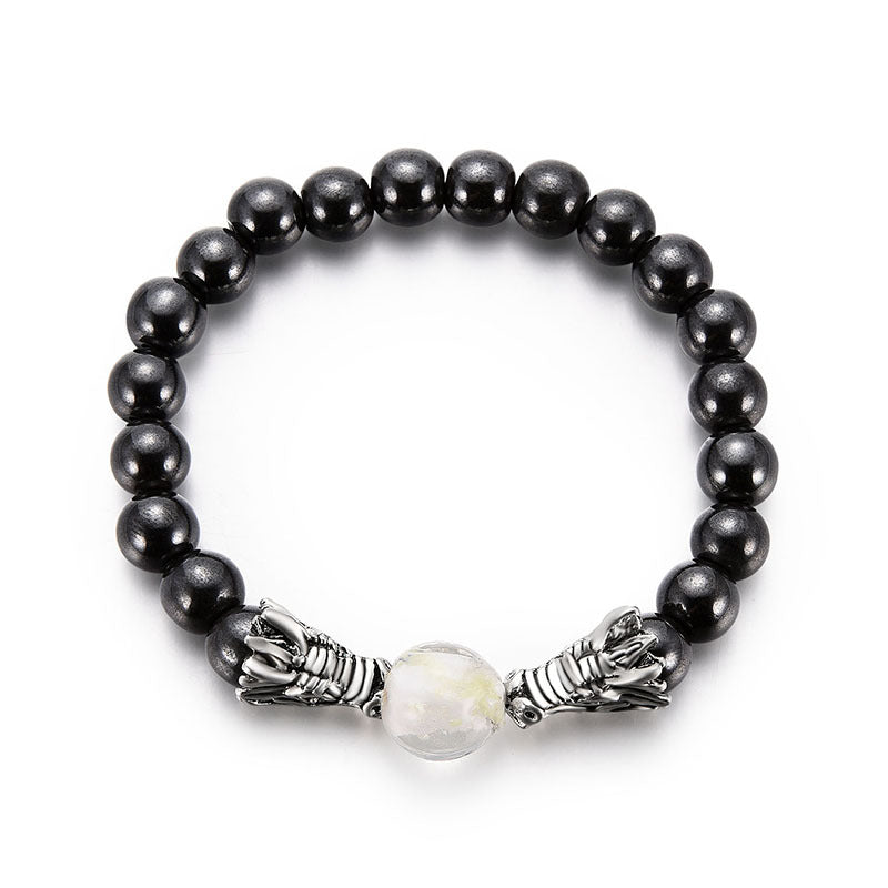 Women's & Men's Two Dragons Are Playing With Pearl Personality Round Magnetic Magnet Bracelets