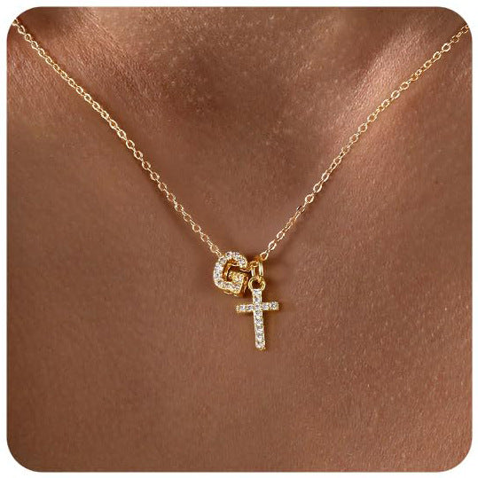 Zircon Inlaid 26 Letter Cross English Necklace