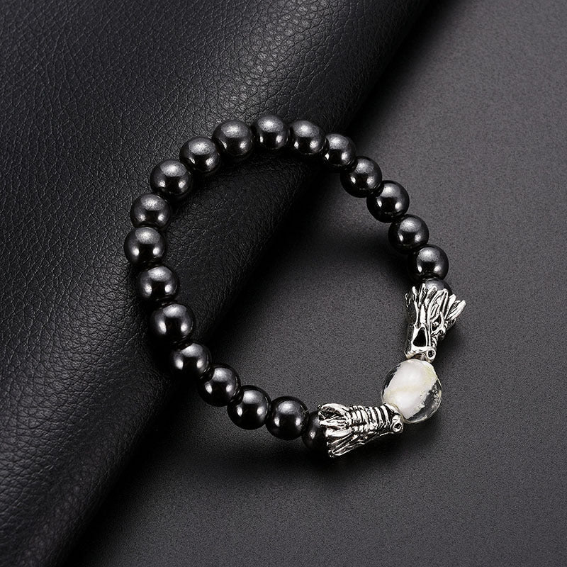 Women's & Men's Two Dragons Are Playing With Pearl Personality Round Magnetic Magnet Bracelets
