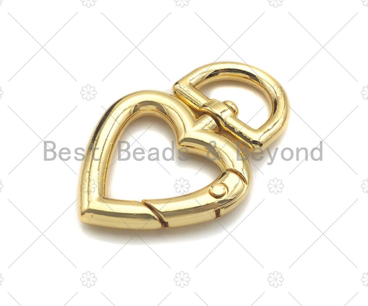 Large Spring Heart Clasp, Gold/Silver/Gunmental Heart Carabiner Clasp, Snap Clip lock, Spring Buckle for Chain Purse Key Jewelery, sku#K122