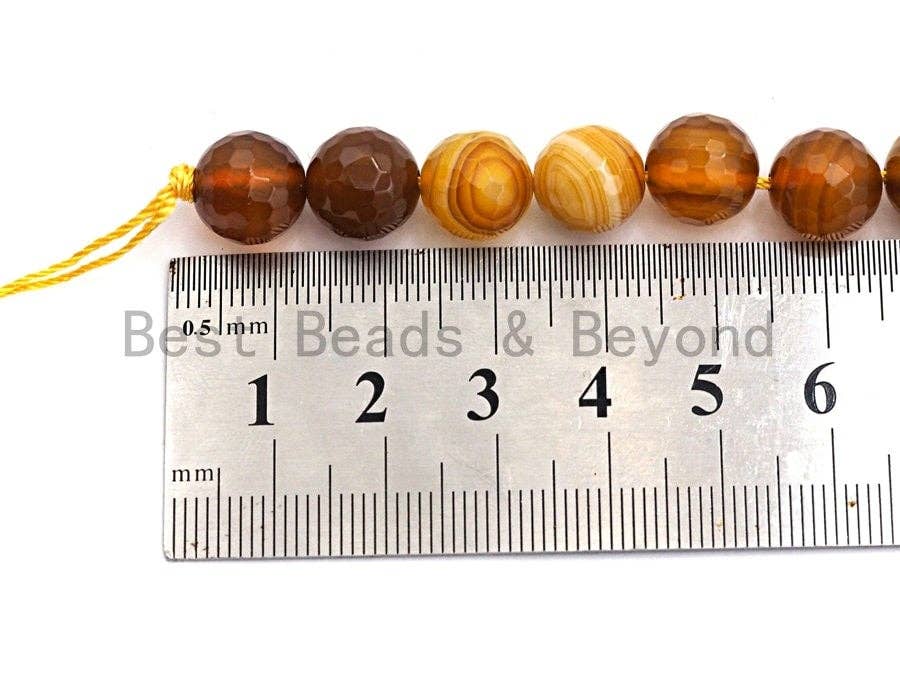 High Quality Faceted Brown Yellow Banded Agate beads, 6mm/8mm/10mm/12mm Yellow Agate Gemstone beads, 15.5inch strand, SKU#U450