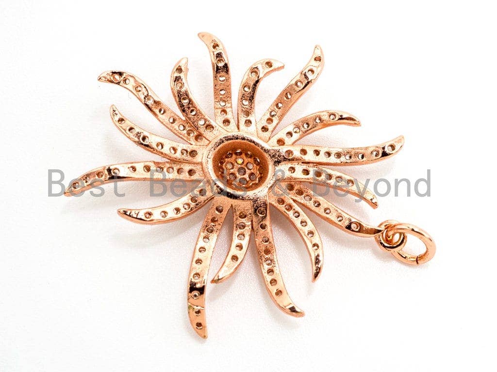 CZ Micro Pave Sunburst Pendant/Charm, Cubic Zirconia Pave Pendant, 30x32mm,sku#F352