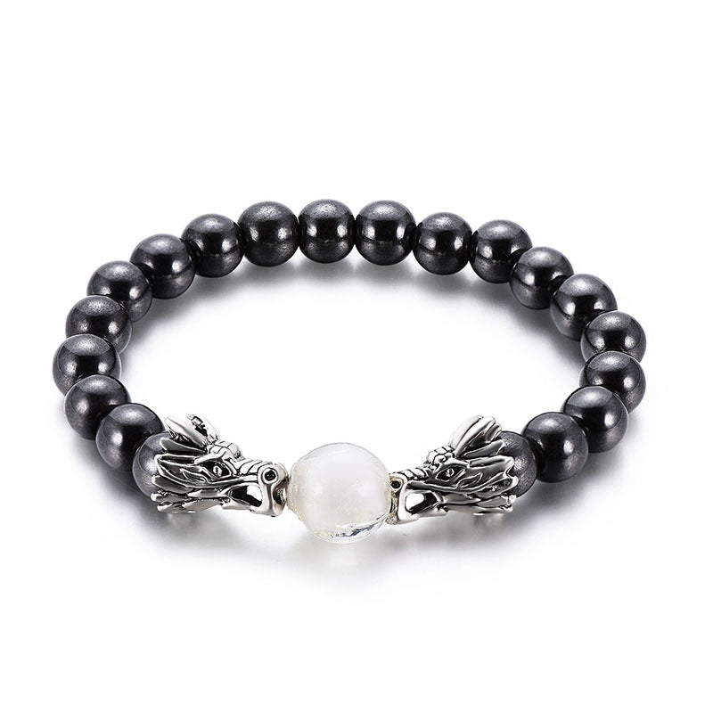 Women's & Men's Two Dragons Are Playing With Pearl Personality Round Magnetic Magnet Bracelets