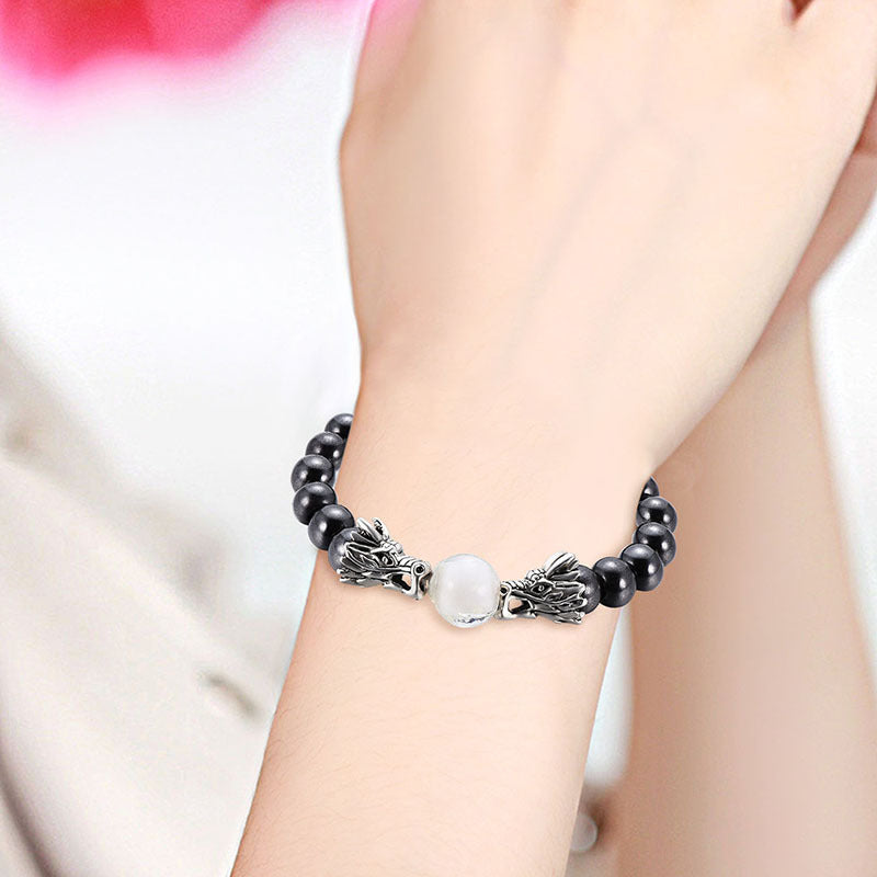 Women's & Men's Two Dragons Are Playing With Pearl Personality Round Magnetic Magnet Bracelets
