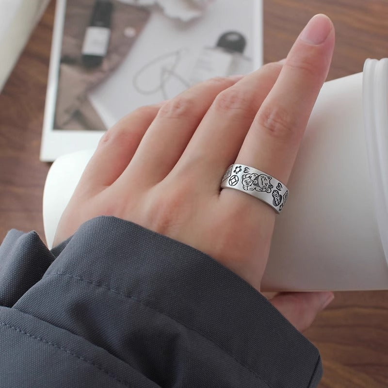Korean Style 925 Sterling Silver Twisted Chain Ring, Adjustable Open Cuff, Non Tarnish Minimalist Finger Ring