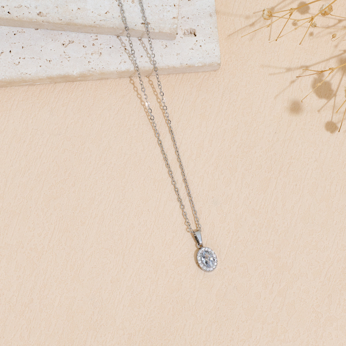 Stainless Steel Pendant Necklace With Zircon Inlay