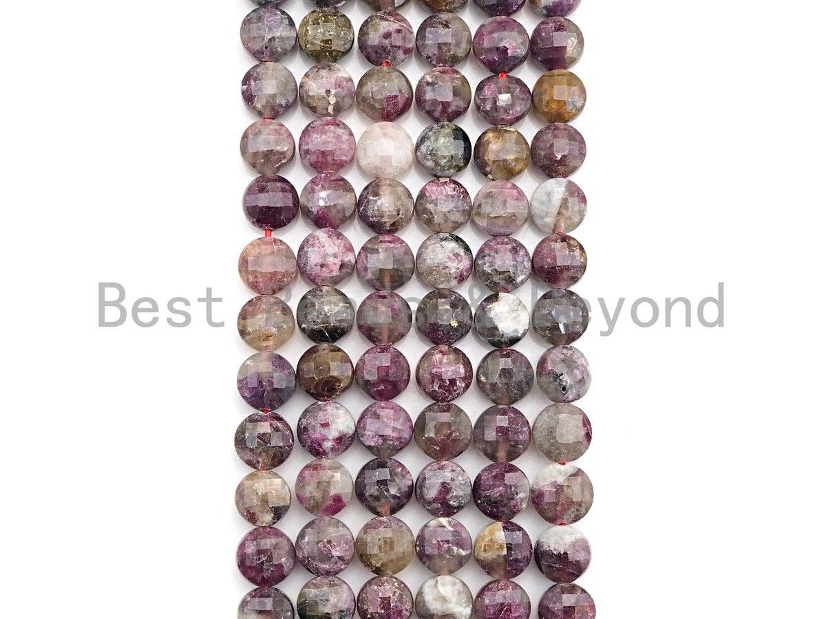 High Quality Natural Checkerboard Cut Tourmaline Coin Shape beads, 6mm/8mm Turble Shell Cut Pink Tourmaline Beads, 16" Full strand, sku#UA52