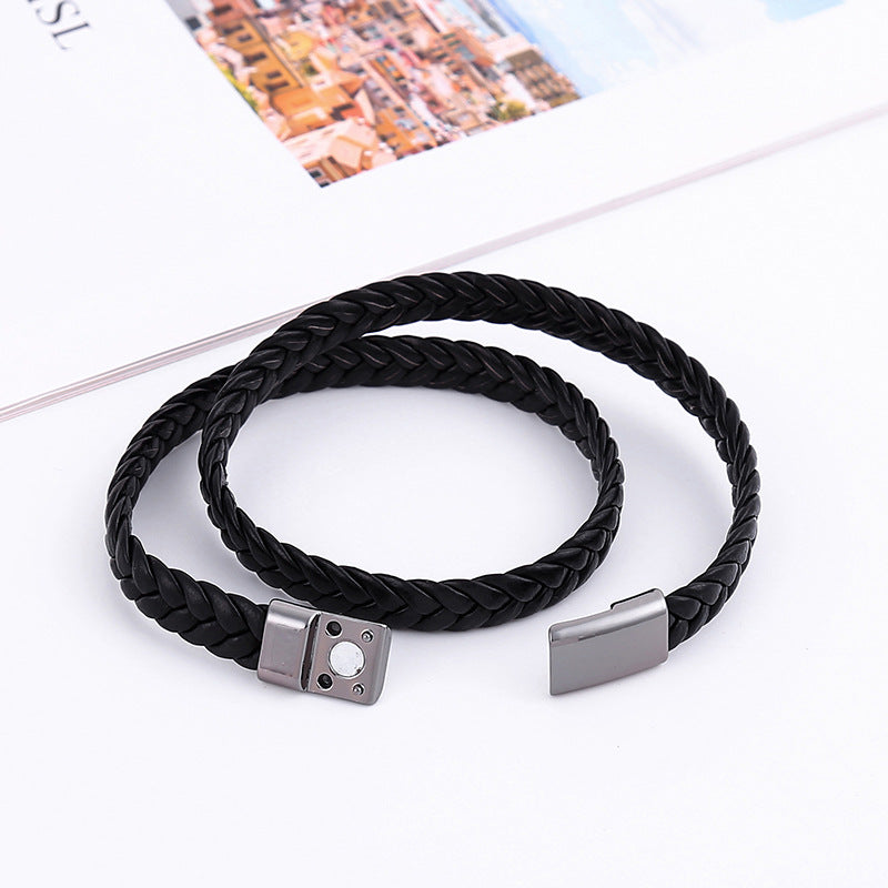 Fashion Simple Personality Two-circle Woven Leather Magnetic Bracelet
