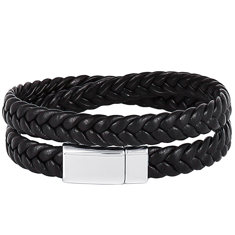 Fashion Simple Personality Two-circle Woven Leather Magnetic Bracelet
