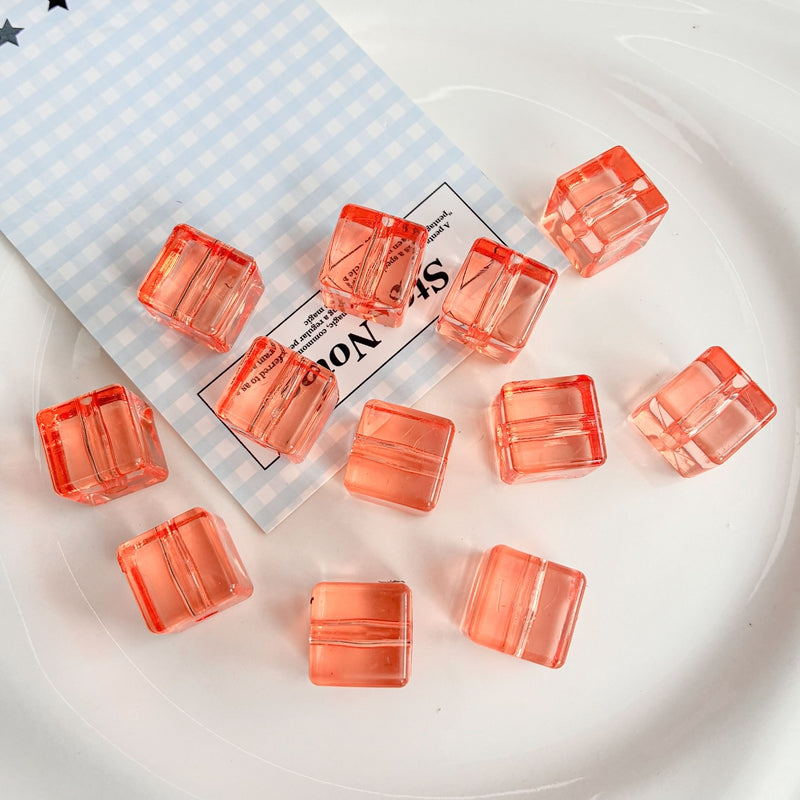 Flat Clear Acrylic Cube Beads, Framed Jelly Square Charms With Vertical Hole For DIY Jewelry Making, Bracelets, Necklaces & Keychains, Mixed Candy Colors