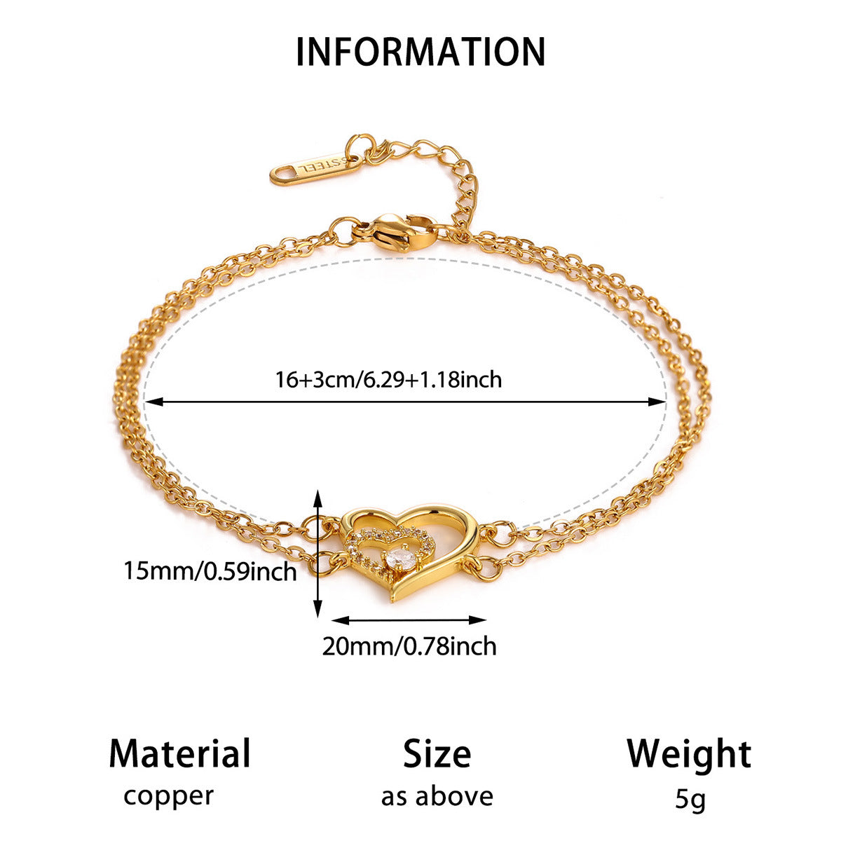 Adjustable Heart Zircon Bracelet For Women