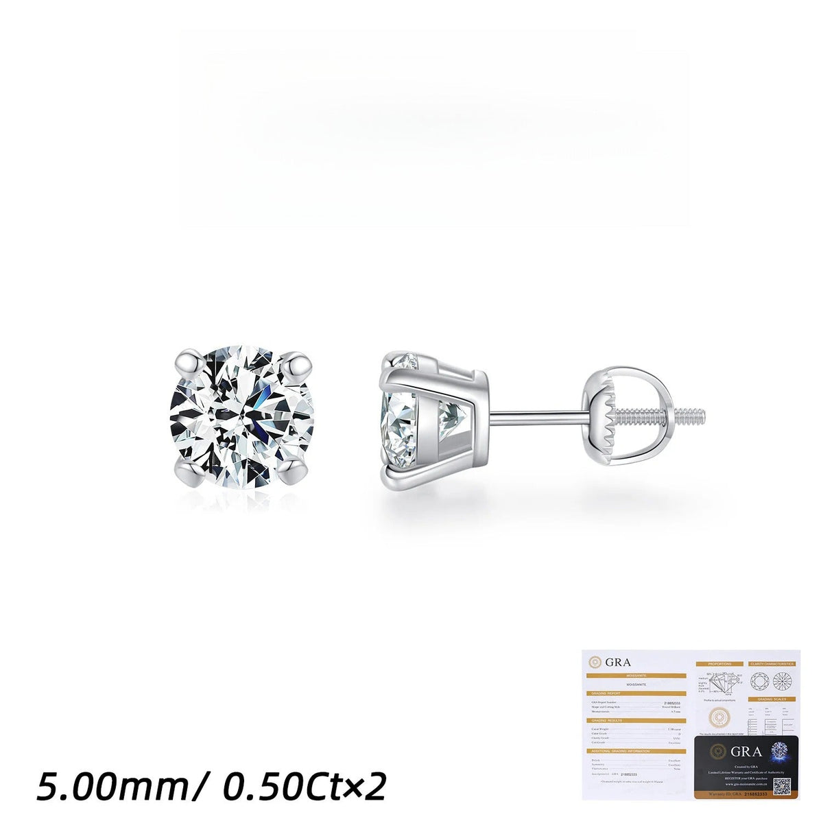 Round D-Color VVS1 Moissanite Stud Earrings in Sterling Silver – Minimalist Geometric Design