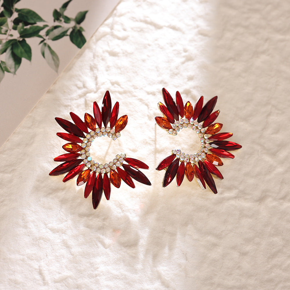 Cross Border Zircon Sunflower Earrings Gradient Marquise Crystal C Loop Flower Earrings Party Alloy Stud Ear Jewelry Wholesale