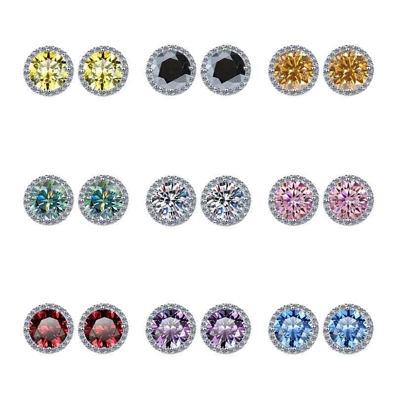 S925 Multicolor Moissanite Halo Stud Earrings, Sterling Silver 10 Color Round-Cut Certificated Moissanite Jewelry for Men & Women