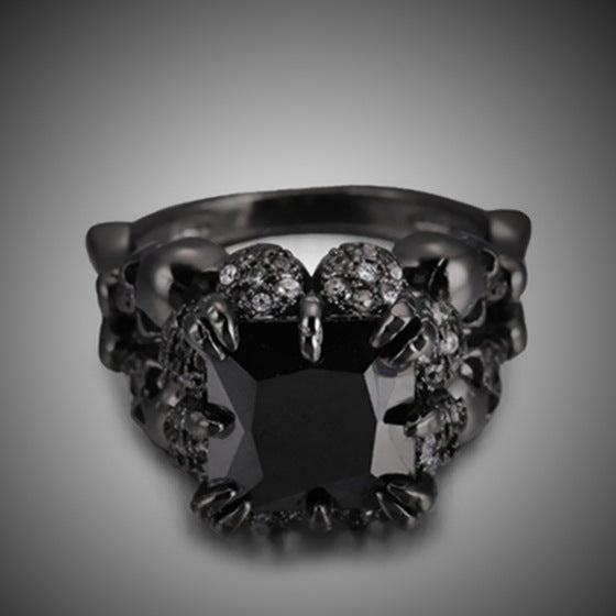 Alloy Inlaid Square Gemstone Black Skull Rings
