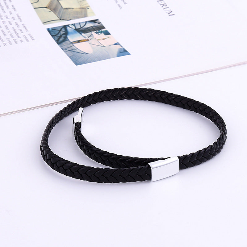 Fashion Simple Personality Two-circle Woven Leather Magnetic Bracelet