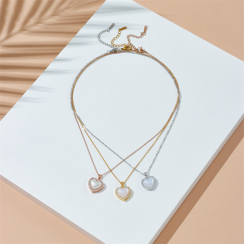 New Heart-shaped Shell Pendant Titanium Steel Necklace For Women