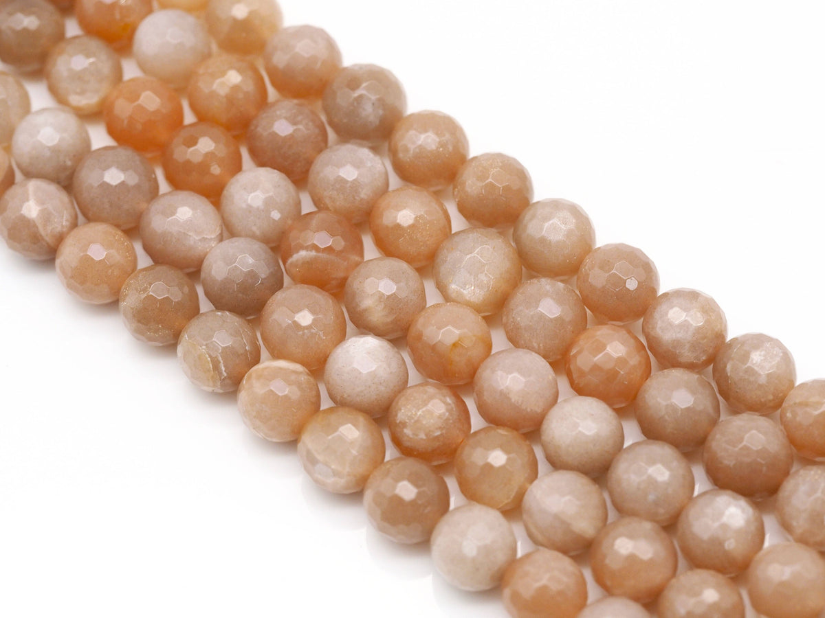 Genuine Peach Moonstone Round Faceted Beads, Sku#U1398C