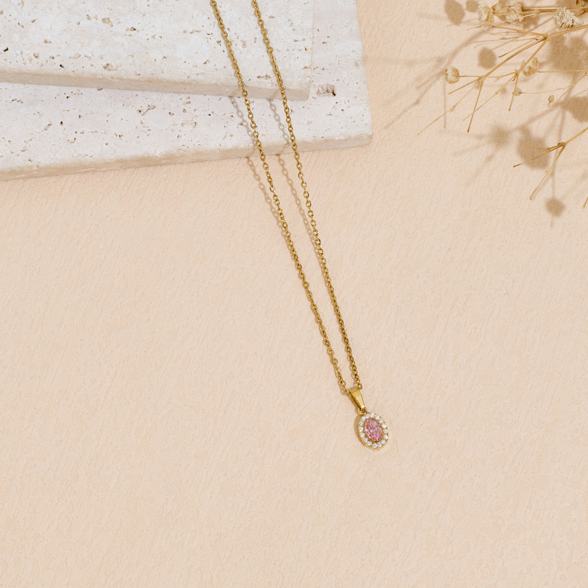 Stainless Steel Pendant Necklace With Zircon Inlay