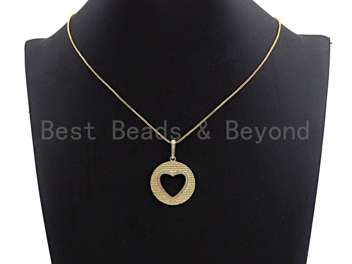 CZ Micro Pave Hollow out Heart Round Shaped Pendant/Charm, Cubic Zirconia Pendant Charm,28x31mm,sku#F910