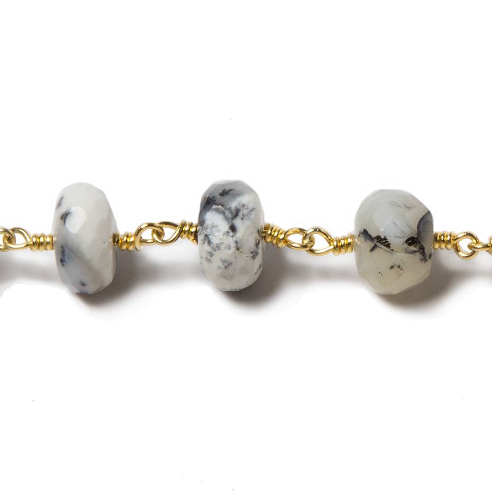9.5-10mm Dendritic Opal faceted rondelle Gold plated Chain by the foot 23 pcs