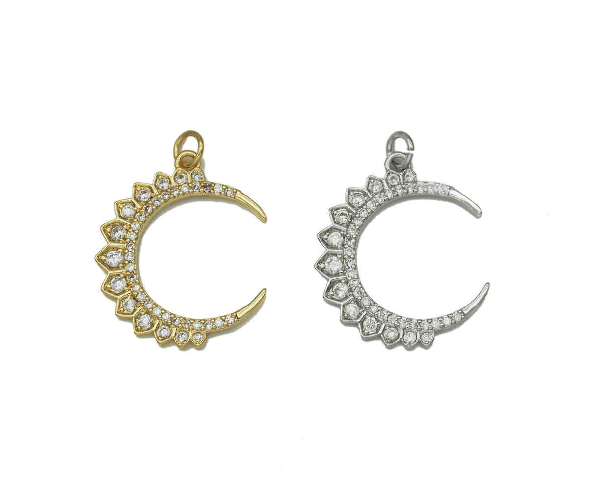 Gold Silver CZ Cresent Moon Charm, Sku#B209