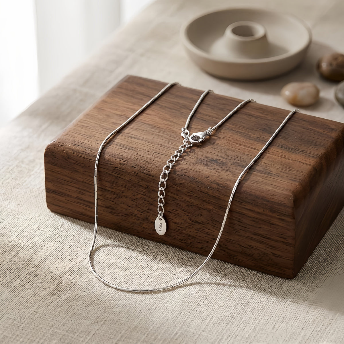 925 Sterling Silver Sterling  Chain Necklace with Adjustable Extender and S Charm