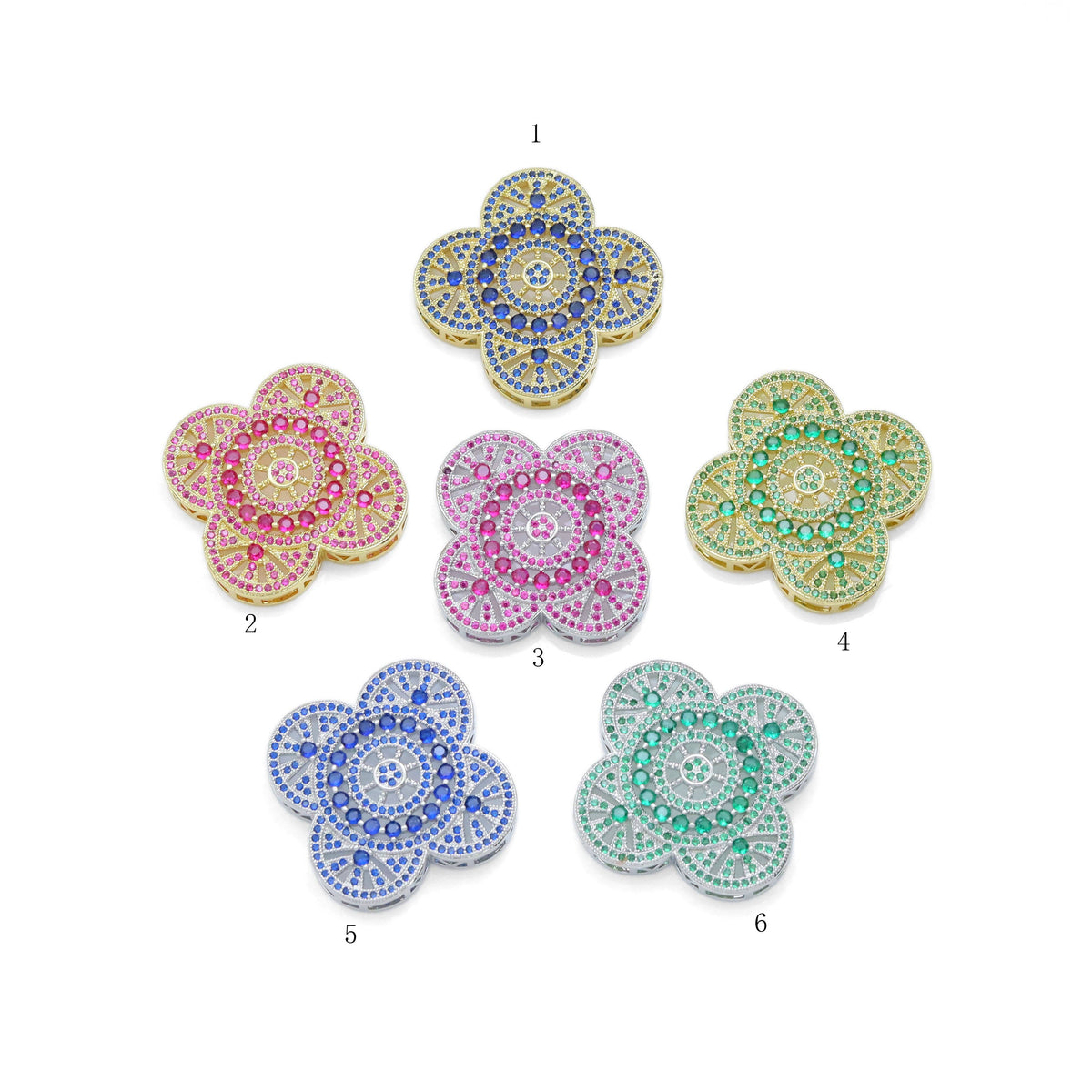 Colorful CZ Large four Petal Flower Charm Pendant, Sku#LX589