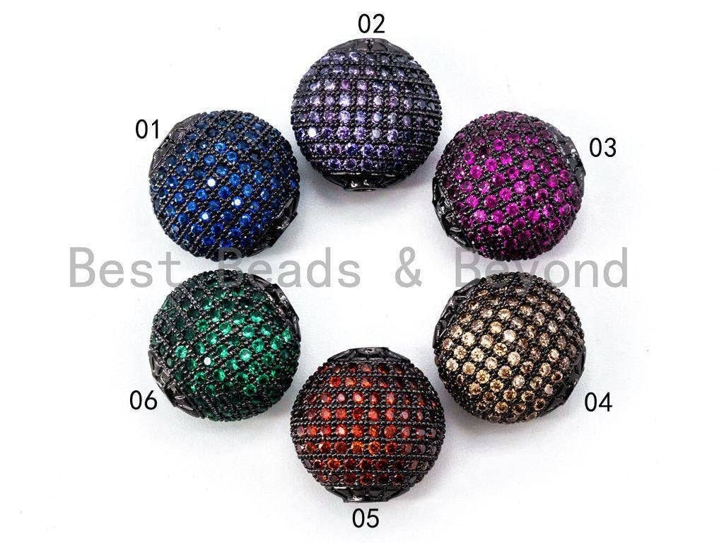 Colored CZ Micro Pave Flat Oval Spacer Beads for Bracelet/Necklace, Bracelet Necklace Spacer Beads, 14x9mm, sku#G282