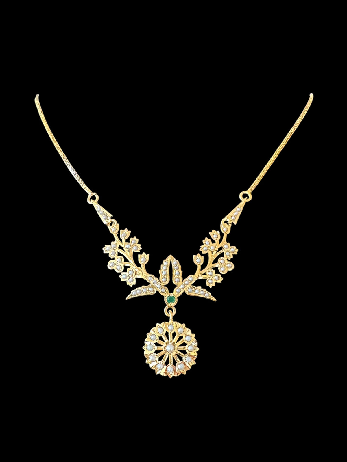 Gold plated silver necklace earrings set in fresh water pearls ( SHIPS IN 5 WEEKS )