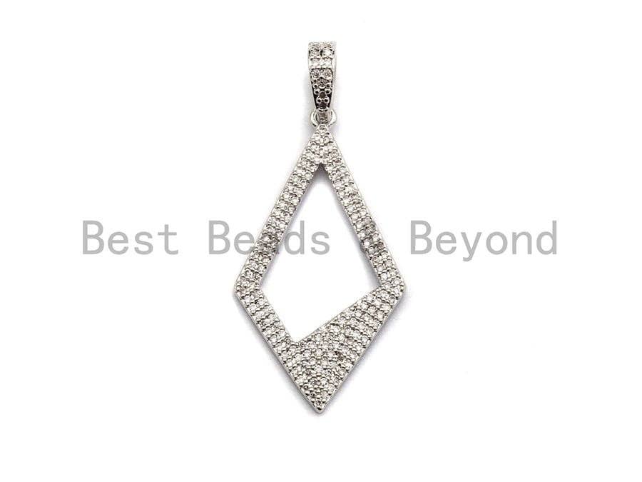CZ Micro Pave Hollow out Rhombus Shape Pendant, Rhombus Frame Shape Pendant Charm, Earrings Necklace Bracelets Making Charm,20x45mm, sku #X3