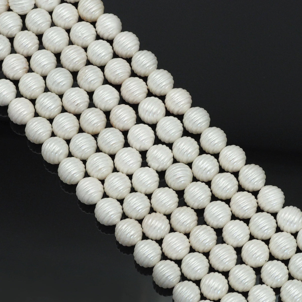 12mm White MOP Carved Ball Beads, Sku#T173