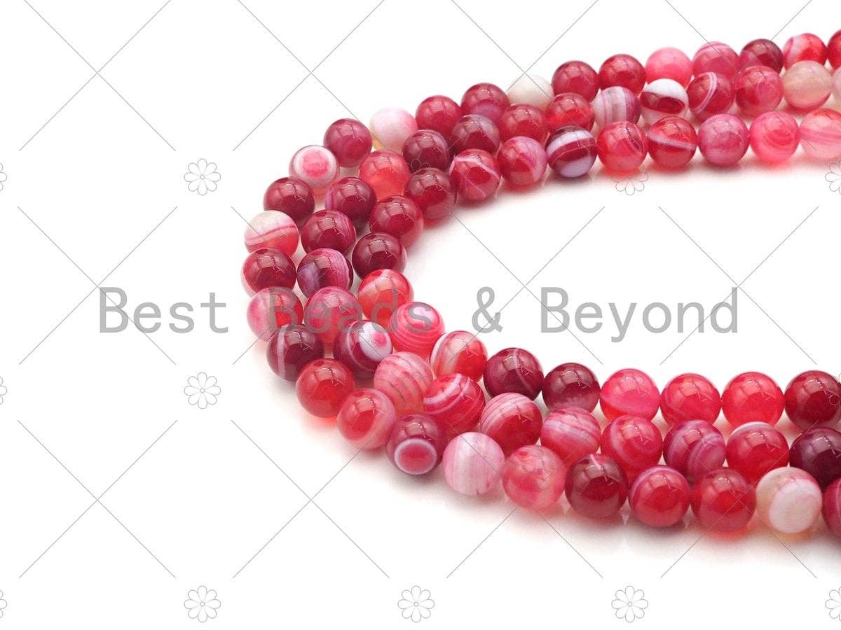 High Quality Hot Pink Banded Agate Smooth, Round 6mm/8mm/10mm/12mm, Natural Agate Beads, 15.5"Full Strand, sku#UA119