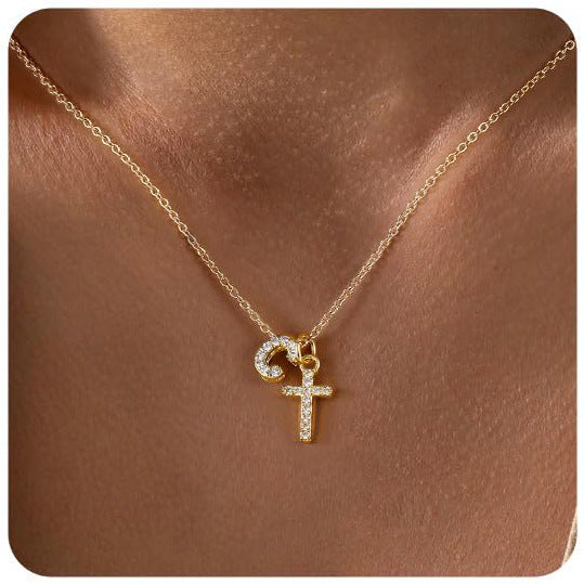 Zircon Inlaid 26 Letter Cross English Necklace