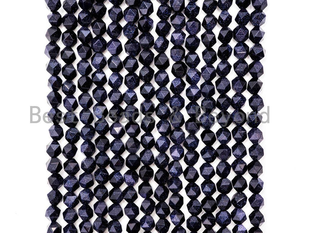 Quality Round Blue Goldstone Beads, 6mm/8mm/10mm/12mm,16 Faceted Diamond Cut Sparkly Dark Blue Gemstone Beads, 15inch full strand, SKU#U43