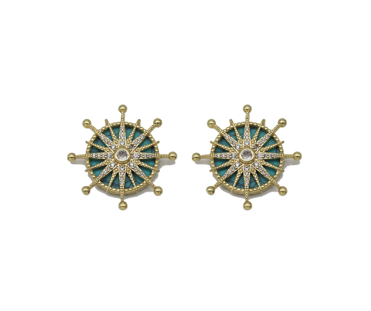 Gold CZ North Star On Turquoise Stone Charm, Sku#L704