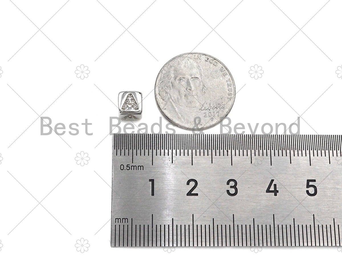 6mm Silver Alphabet CZ Micro Pave Large Hole Spacer Beads, Cubic Zirconia Cube Letter Beads, Initial Letter Beads, sku#JL42