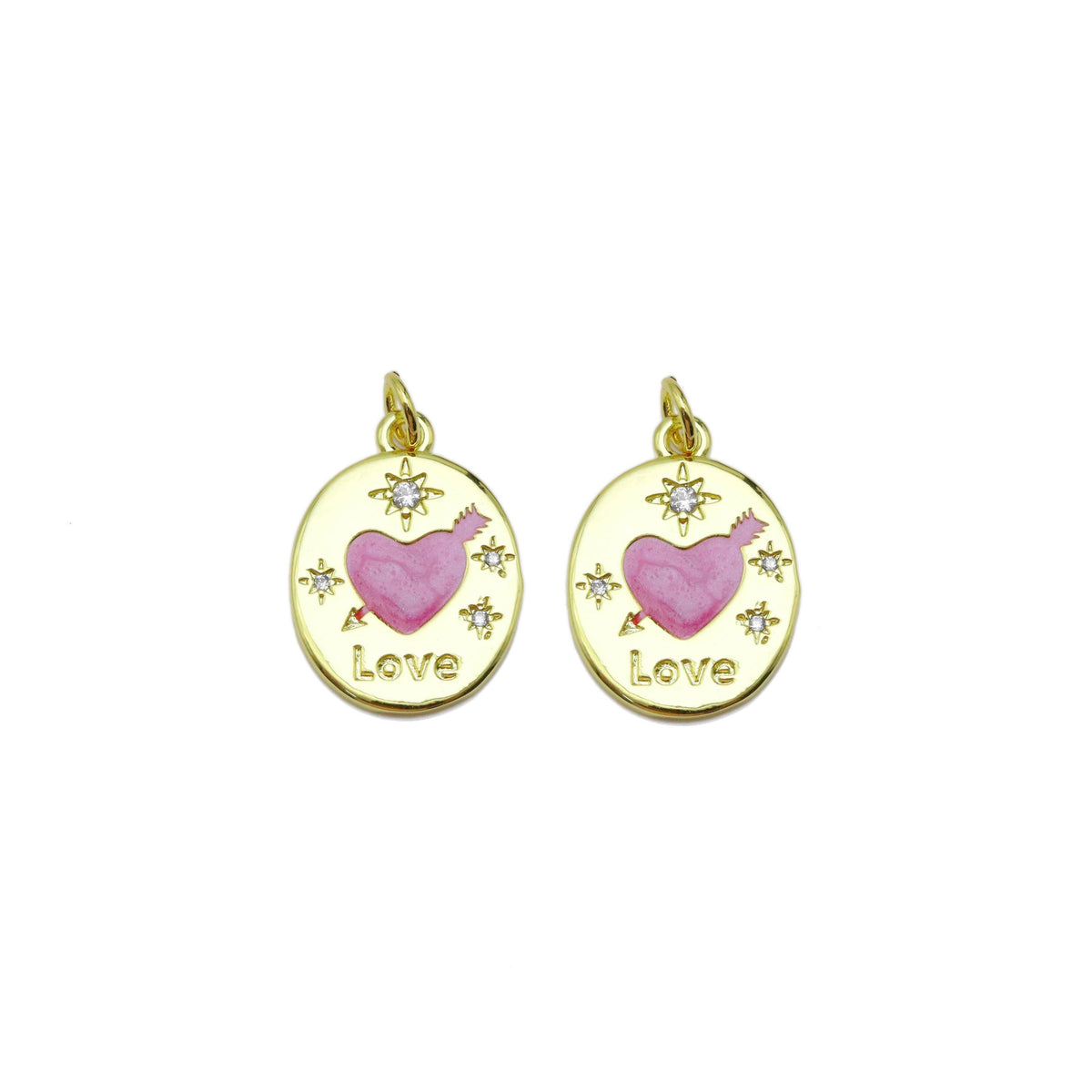 CZ  Pink Heart Love Oval Charm, Sku#LX508
