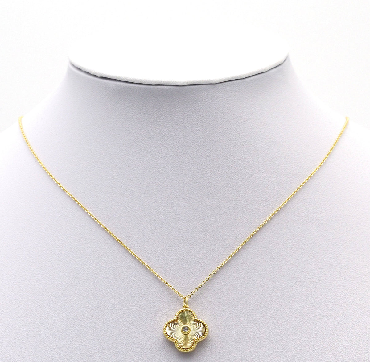 Gold Clover Stud Earrings and Necklace, Sku#FH206