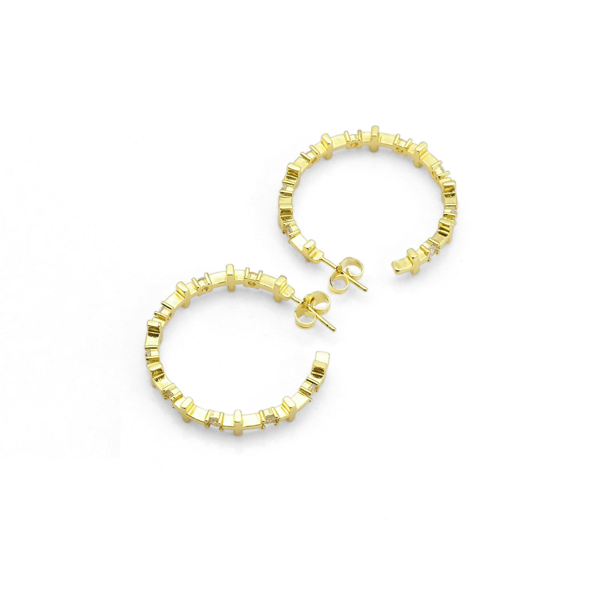 CZ Gold Silver Cross Round Stud Earrings, Sku#LX251