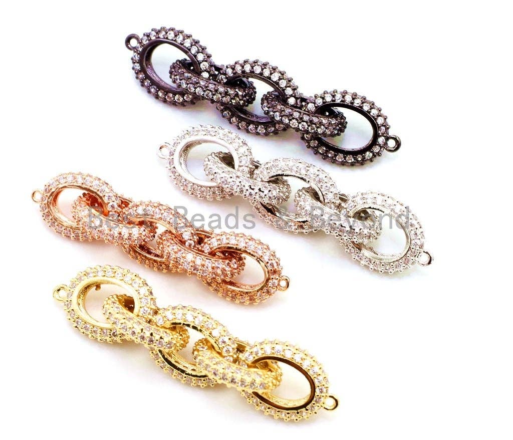 50x12mm CZ Micro Pave Five Rings Chain Shaped Connector, Cubic Zirconia Oval Link Connector in Gold/Black Finish, sku#G97
