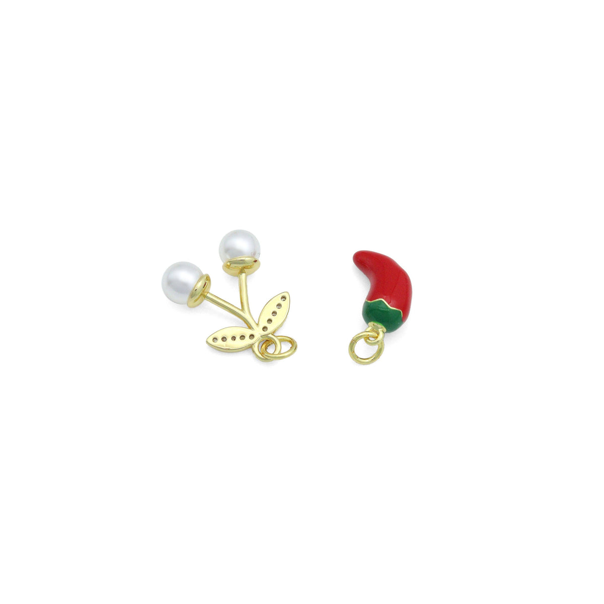Clear CZ White Pearl Red Chili Charm Pendant,Sku#A495